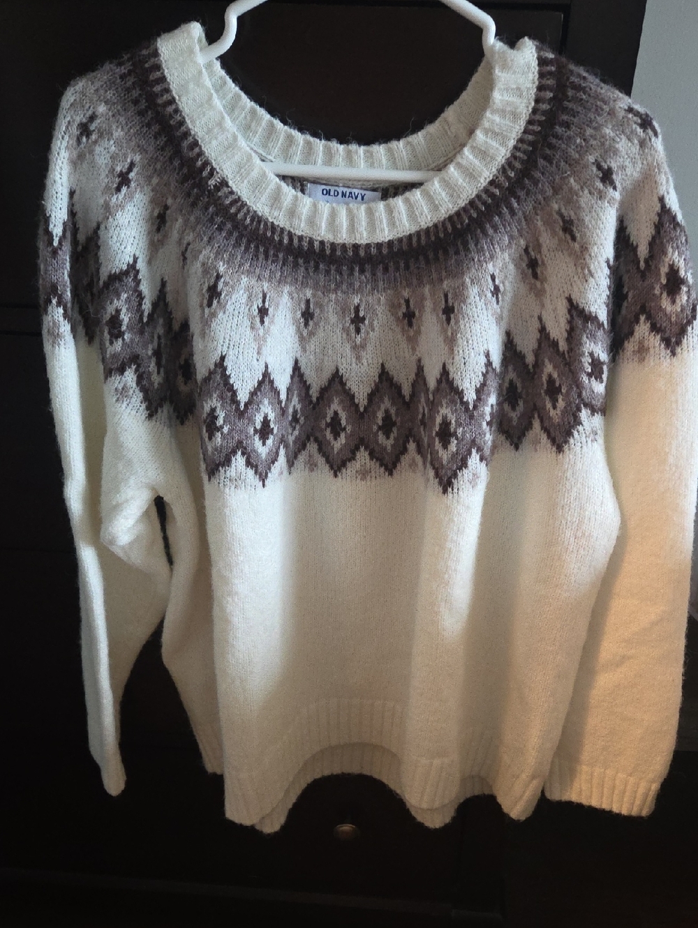 Old Navy Cream and Brown Fair Isle Crewneck Sweater